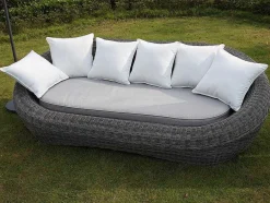 MYLIA Loungeset-Loungeset Van Geweven Hars - Grijs - Zitbank, 2 Fauteuils En Salontafel - Whiteheaven