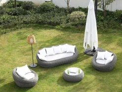 MYLIA Loungeset-Loungeset Van Geweven Hars - Grijs - Zitbank, 2 Fauteuils En Salontafel - Whiteheaven