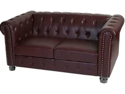 Vente-unique Kunstleren Zitbank-Luxe 2-Zitsbank Edinburgh, Ronde Poten, Roodbruin