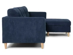 Vente-unique Modulair-Marino Bank, Chaise Longue Naar Rechts Of Links Gedraaid In Fluweel Blauw.