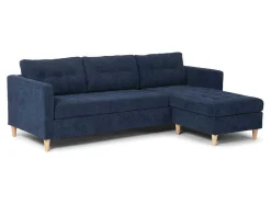 Vente-unique Modulair-Marino Bank, Chaise Longue Naar Rechts Of Links Gedraaid In Fluweel Blauw.
