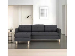 Vente-unique Modulair-Marino 3-Zitsbank Met Chaise Longue Links Stof Donkergrijs.