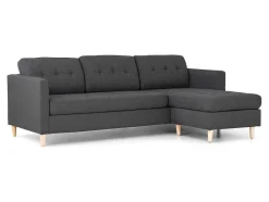 Vente-unique Modulair-Marino 3-Zitsbank Met Chaise Longue Links Stof Donkergrijs.