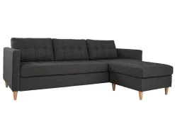 Vente-unique Modulair-Marino 3-Zitsbank Met Chaise Longue Links Stof Donkergrijs.