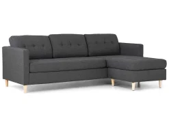 Vente-unique Modulair-Marino 3-Zitsbank Met Chaise Longue Links Stof Donkergrijs.