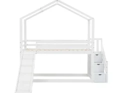 ModernLuxe Kinderbed Stapelbed-Massief Grenen Stapelbed 90X200Cm - Met Opbergtrap En Glijbaan - Wit