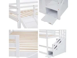 ModernLuxe Kinderbed Stapelbed-Massief Grenen Stapelbed 90X200Cm - Met Opbergtrap En Glijbaan - Wit