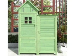 Vente-unique Tuinhuis-Massief Houten Tuinhuis Met Pvc Schuin Dak - 2 Planken 3 Klapdeuren - L118 X D54 X H173 Cm - Groen