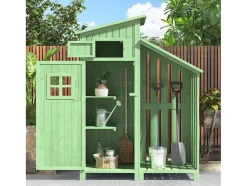 Vente-unique Tuinhuis-Massief Houten Tuinhuis Met Pvc Schuin Dak - 2 Planken 3 Klapdeuren - L124 X D46 X H174 Cm - Groen