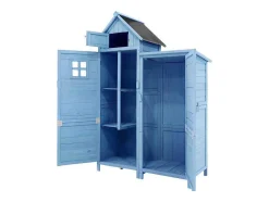 Vente-unique Tuinhuis-Massief Houten Tuinhuis Met Pvc Schuin Dak - 2 Planken 3 Klapdeuren - L118 X D54 X H173 Cm - Blauw