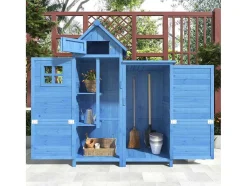 Vente-unique Tuinhuis-Massief Houten Tuinhuis Met Pvc Schuin Dak - 2 Planken 3 Klapdeuren - L118 X D54 X H173 Cm - Blauw
