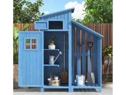 Vente-unique Tuinhuis-Massief Houten Tuinhuis Met Pvc Schuin Dak - 2 Planken 3 Klapdeuren - L124 X D46 X H174 Cm - Blauw