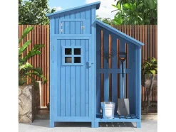 Vente-unique Tuinhuis-Massief Houten Tuinhuis Met Pvc Schuin Dak - 2 Planken 3 Klapdeuren - L124 X D46 X H174 Cm - Blauw