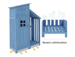 Vente-unique Tuinhuis-Massief Houten Tuinhuis Met Pvc Schuin Dak - 2 Planken 3 Klapdeuren - L124 X D46 X H174 Cm - Blauw