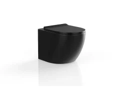 Vente-unique Hangend Toilet-Mat Zwarte Hang-Wc Van Keramiek Zonder Rand - Javoine