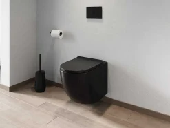 Vente-unique Hangend Toilet-Mat Zwarte Hang-Wc Van Keramiek Zonder Rand - Javoine