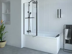 Shower & Design Badscherm-Matzwart Badscherm Met Handdoekhouder En Draaibare Retour - (70 + 30) X 140 Cm - Primael