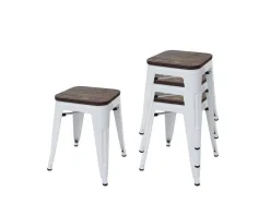 Vente-unique Kruk-Mcw-A73 Kruk (Set Van 4) Houten Zitting, Wit