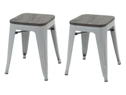 Vente-unique Kruk-Mcw-A73 Kruk (Set Van 2) Houten Zitting, Grijs
