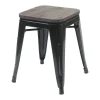 Vente-unique Kruk-Mcw-A73 Kruk (Set Van 6) Houten Zitting, Zwart
