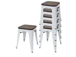 Vente-unique Kruk-Mcw-A73 Kruk (Set Van 6) Houten Zitting, Wit