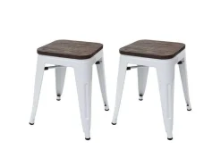 Vente-unique Kruk-Mcw-A73 Kruk (Set Van 2) Houten Zitting, Wit