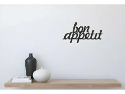 EPIKASA Decoratieve Wandplaat-Metalen Decoratie Bon Appetit, Zwart, 50X1,5X30 Cm,