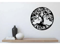 EPIKASA Decoratieve Wandplaat-Metalen Decoratie Boom 32, Zwart, 60X1,5X60 Cm,