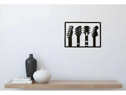 EPIKASA Decoratieve Wandplaat-Metalen Decoratie Gitaar 19, Zwart, 46X1,5X32 Cm,