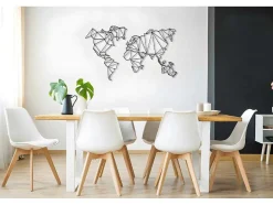 EPIKASA Decoratieve Wandplaat-Metalen Decoratie Wereldkaart 4, Zwart, 120X1,5X72 Cm,