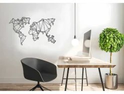 EPIKASA Decoratieve Wandplaat-Metalen Decoratie Wereldkaart 4, Zwart, 120X1,5X72 Cm,