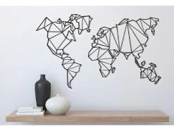 EPIKASA Decoratieve Wandplaat-Metalen Decoratie Wereldkaart 4, Zwart, 120X1,5X72 Cm,