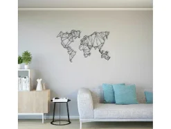 EPIKASA Decoratieve Wandplaat-Metalen Decoratie Wereldkaart 4, Zwart, 120X1,5X72 Cm,