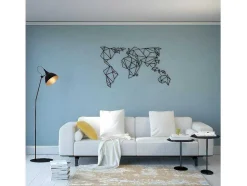 EPIKASA Decoratieve Wandplaat-Metalen Decoratie Wereldkaart 21, Zwart, 140X1,5X80 Cm,
