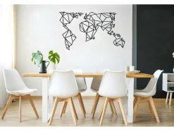 EPIKASA Decoratieve Wandplaat-Metalen Decoratie Wereldkaart 21, Zwart, 140X1,5X80 Cm,