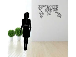 EPIKASA Decoratieve Wandplaat-Metalen Decoratie Wereldkaart 21, Zwart, 140X1,5X80 Cm,