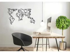 EPIKASA Decoratieve Wandplaat-Metalen Decoratie Wereldkaart 21, Zwart, 140X1,5X80 Cm,