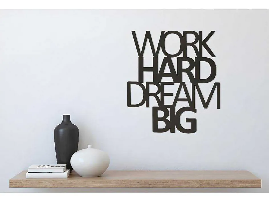 EPIKASA Decoratieve Wandplaat-Metalen Decoratie Work Hard Dream Big 1, Zwart, 65X1,5X70 Cm,