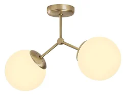 OZAIA Plafondlamp-Metalen Plafondlamp Met 2 Bollen Damar - L. 44 X H. 28 Cm - Wit En Goudkleurig