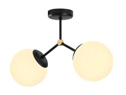 OZAIA Plafondlamp-Metalen Plafondlamp Met 2 Bollen Damar - L. 44 X H. 28 Cm - Zwart En Goudkleurig