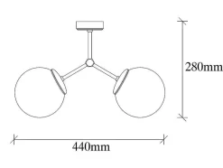 OZAIA Plafondlamp-Metalen Plafondlamp Met 2 Bollen Damar - L. 44 X H. 28 Cm - Zwart En Goudkleurig