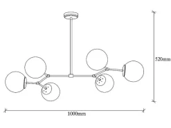 OZAIA Hanglamp-Metalen Plafondlamp Met 6 Bollen Damar - L. 100 X H. 52 Cm - Zwart En Goudkleurig