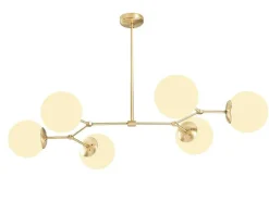OZAIA Hanglamp-Metalen Plafondlamp Met 6 Bollen Damar - L. 100 X H. 52 Cm - Wit En Goudkleurig