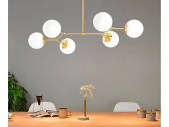 OZAIA Hanglamp-Metalen Plafondlamp Met 6 Bollen Damar - L. 100 X H. 52 Cm - Wit En Goudkleurig