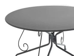 MYLIA Tuinset-Metalen Tuineethoek Met Gietijzeren Stijl: Een Tafel D120 Cm En 4 Opstapelbare Fauteuils - Antraciet - Guermantes Van