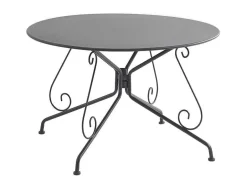 MYLIA Tuinset-Metalen Tuineethoek Met Gietijzeren Stijl: Een Tafel D120 Cm En 4 Opstapelbare Fauteuils - Antraciet - Guermantes Van