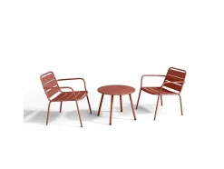 MYLIA Loungeset-Metalen Tuinmeubelset - 2 Lage Stapelstoelen En Een Bijzettafel - Terracotta - Mirmande