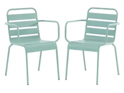 MYLIA Tuinset-Metalen Tuinsalon Mirmande - Tafel D110 Cm + 4 Stapelbare Fauteuils - Amandelgroen
