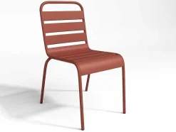 MYLIA Tuinset-Metalen Tuinset - Tafel L.160 Cm Met 2 Stapelstoelen En 4 Stapelstoelen - Terracotta - Mirmande
