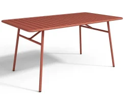MYLIA Tuinset-Metalen Tuinset - Tafel L.160 Cm Met 2 Stapelstoelen En 4 Stapelstoelen - Terracotta - Mirmande